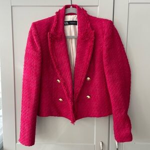 Zara Pink Textured Blazer with Gold Buttons